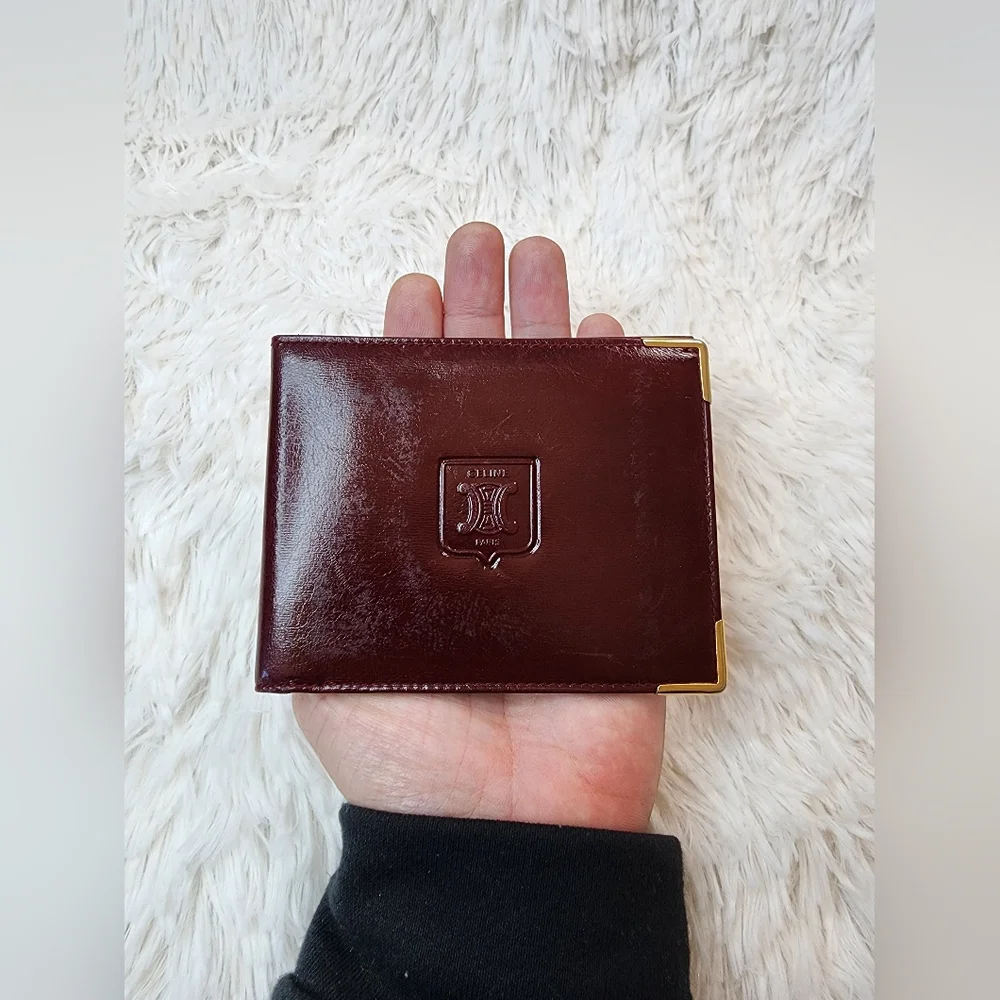 CELINE Burgundy/Red Leather Wallet with Gold Accents - Picture 2 of 15